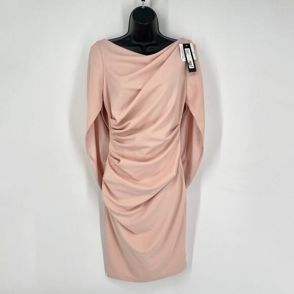 Betsy & Adam NEW Drape Back Ruched Front Sheath Dress Sz 4 Blush Pink 3/4 Sleeve - Picture 1 of 10